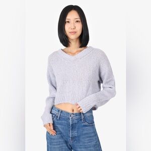 REFORMATION GREY KNIT ALPACA CROPPED V-NECK SWEATER